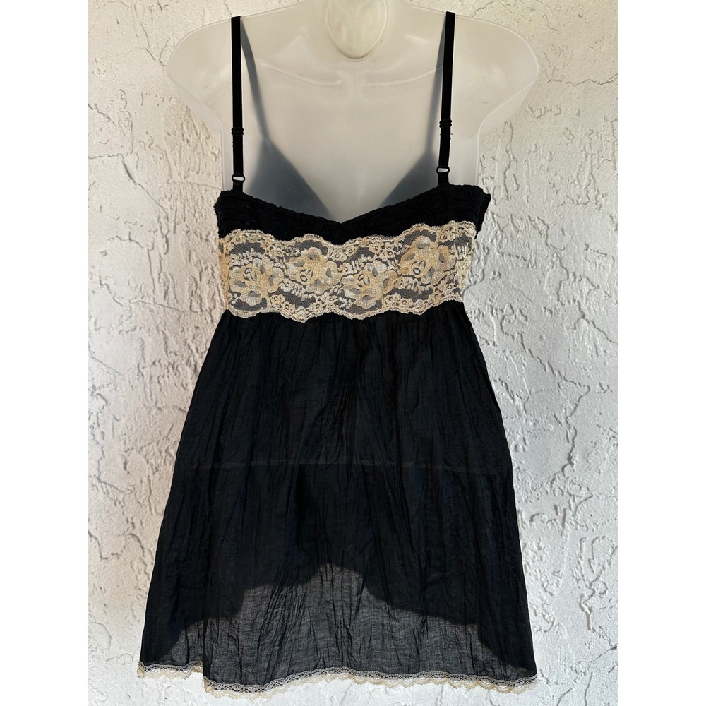 Y2K Black Eyelet Lace Babydoll Camisole Top Size 2 Boho‎ Coquette Lingerie Goth - Picture 3 of 10